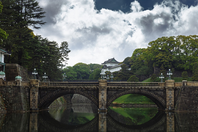 Toyo, Japen - April, 25, 2019: Imperial palace - Imperial Palace with Nijubashi Bridge in Tokyo, Japan.