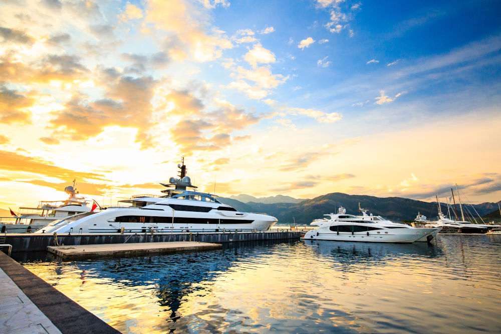 Luxury superyachts in the marina
