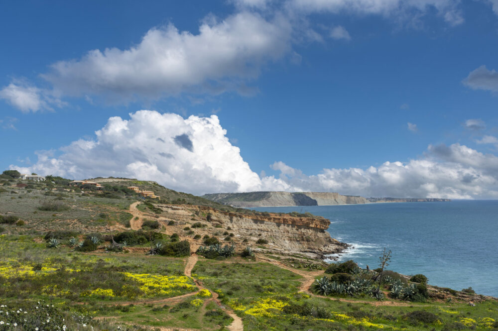 Landscape with rocky coast near Luz in the Algarve in Portugal