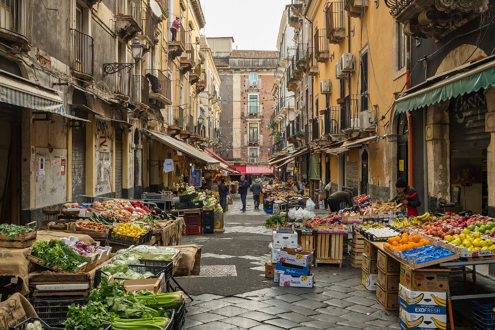 Fresh fruits and vegetables at Ballaro market in Palermo, Sicily