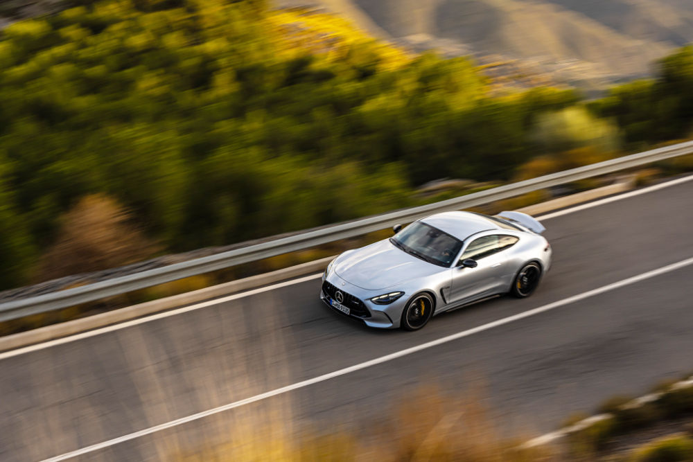 New Mercedes-AMG GT 63 Coupé on road from top
