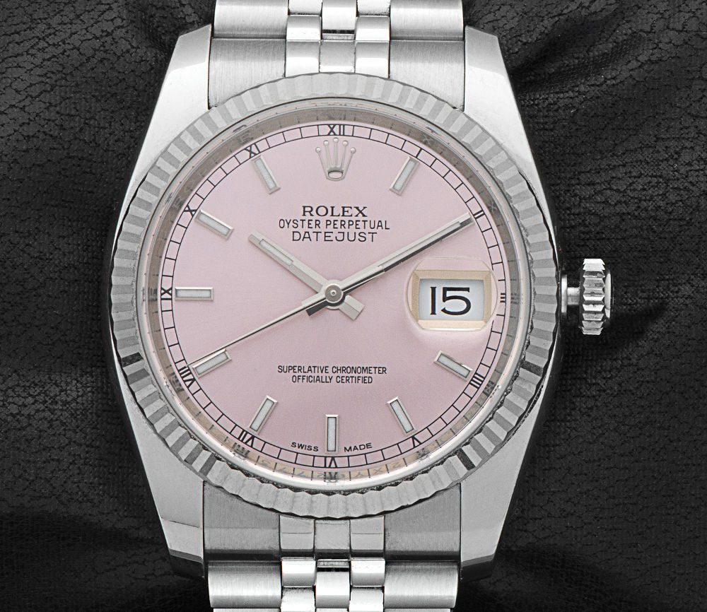 Product shot of a Rolex oyster perpetual datejust lady wristwatch for women.