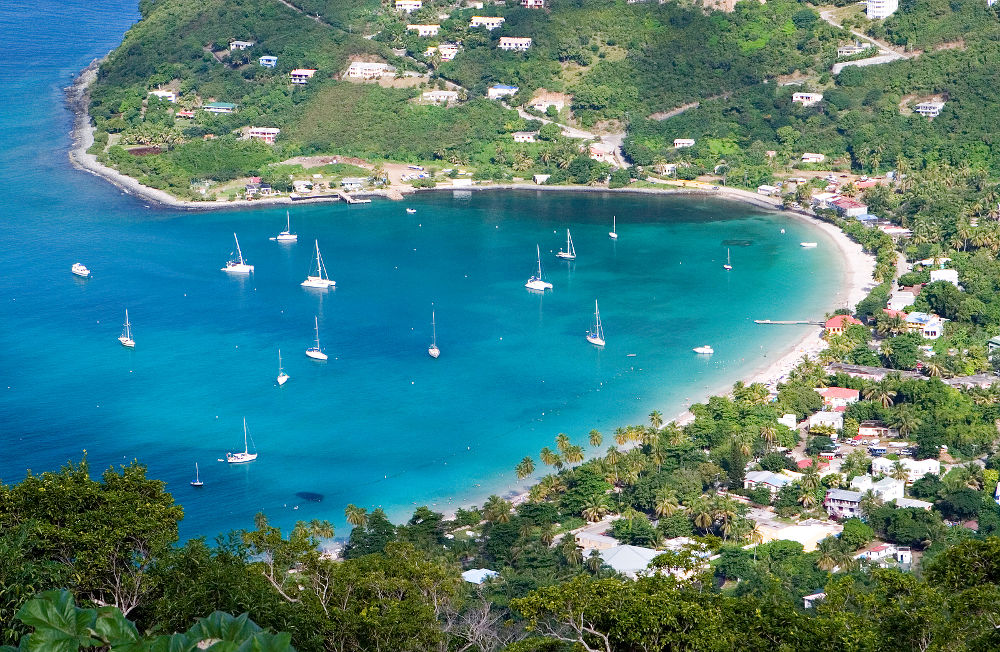 looking down to the sandy beach of british virgin island tortola