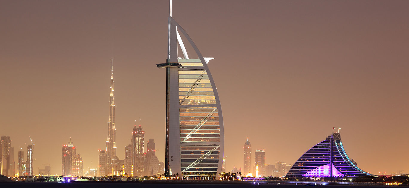 Dubai skyline at night United Arab Emirates