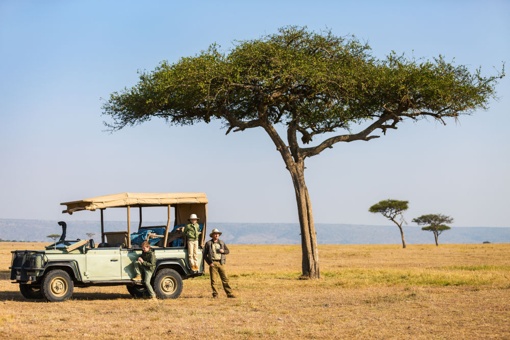 Family of father and kids on African safari