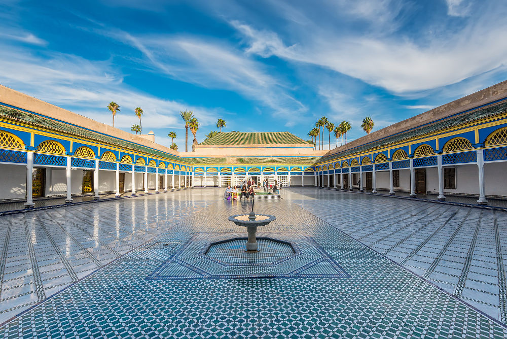 Inside the beautiful Bahia palace with the fountain in Marrakesh Morocco Africa.