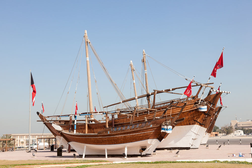 Historic dhow ships at the Maritime Museum of Kuwait