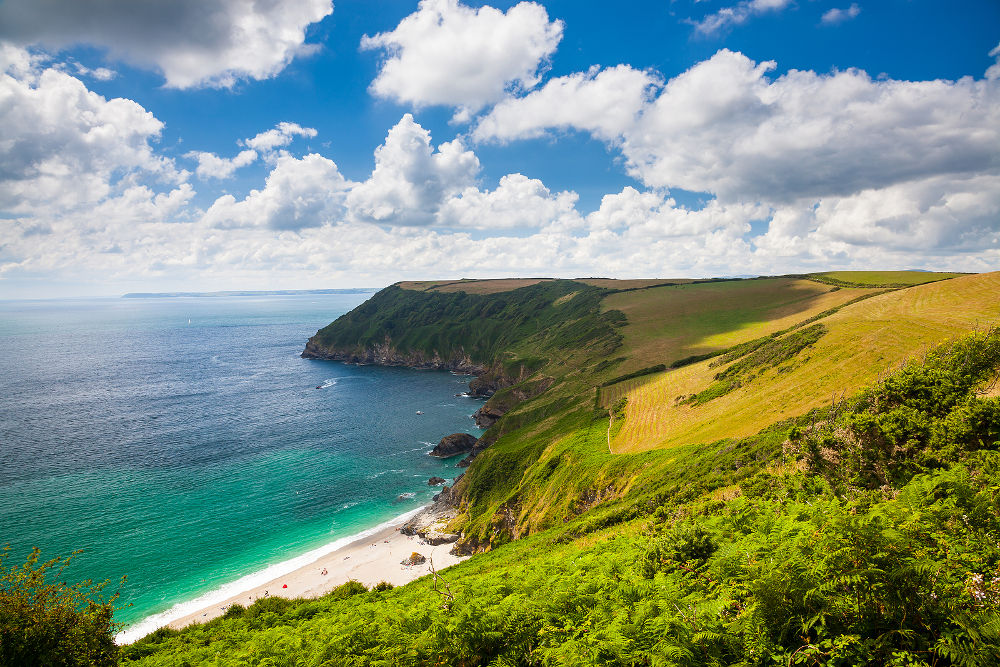 Overlooking Lantic Bay beach near Polruan Cornwall England UK Europe