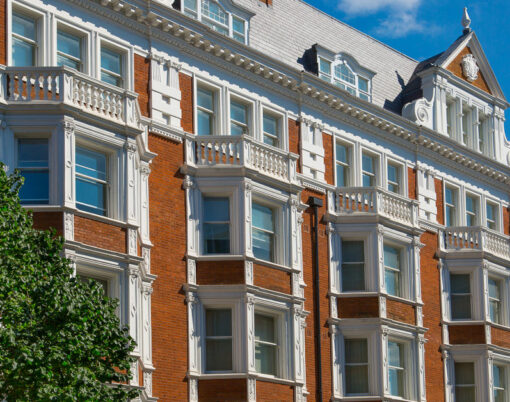 Residential aria of Belgravia. Luxury property in the centre of London. Row of periodic buildings