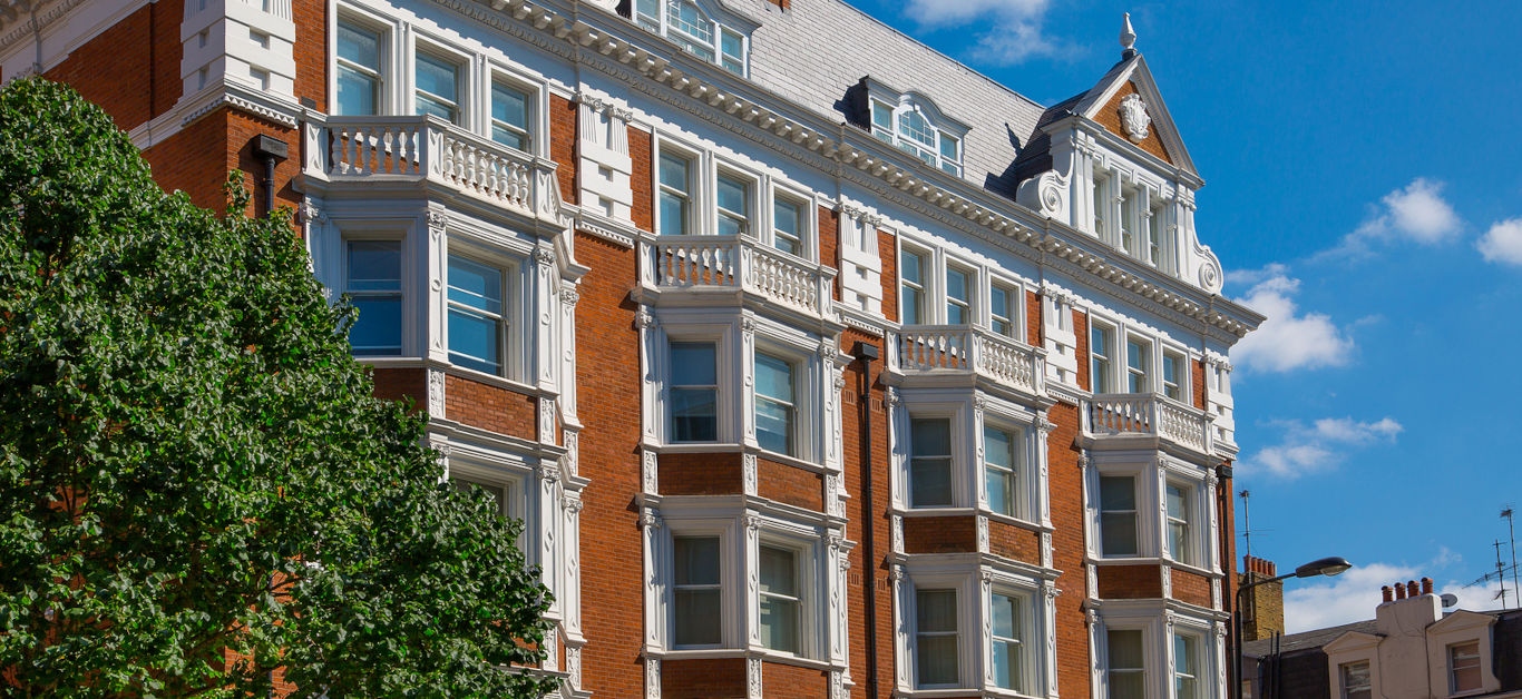 Residential aria of Belgravia. Luxury property in the centre of London. Row of periodic buildings