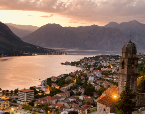 The old Mediterranean port of Kotor, surrounded by an impressive city wall built by Republic of Venice and the Venetian influence remains dominant among the architectural influences.