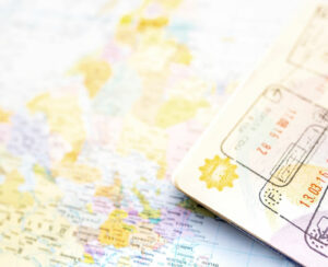 Passport on a map of the world.