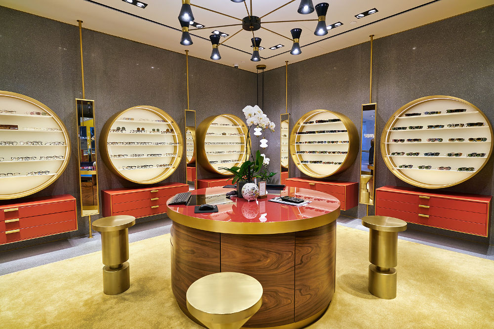 interior shot of Oliver Peoples store in Hong Kong. Oliver Peoples is an American luxury eyewear brand.