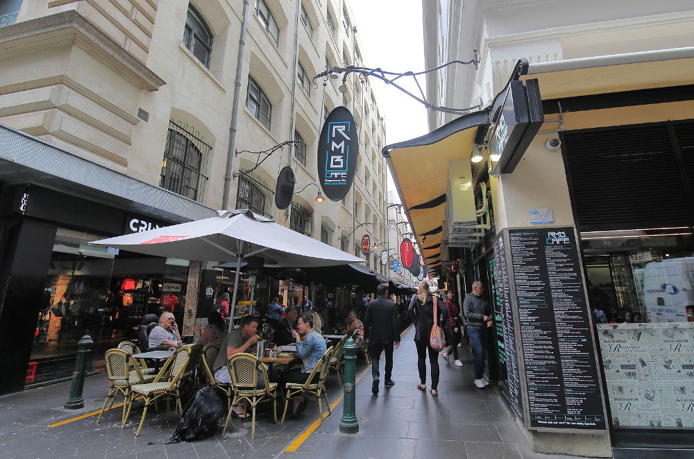 Unidentified people dine at Degraves street in Melbourne Australia