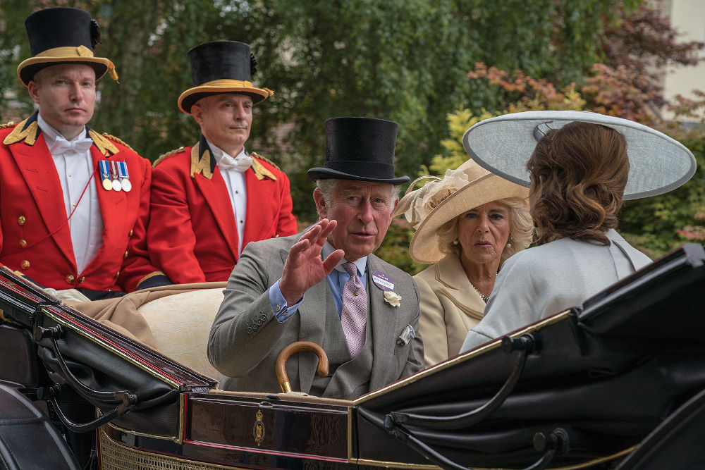 Prince Charles and Camilla in the Royal Ascot Carriage Procession on 19th June 2018