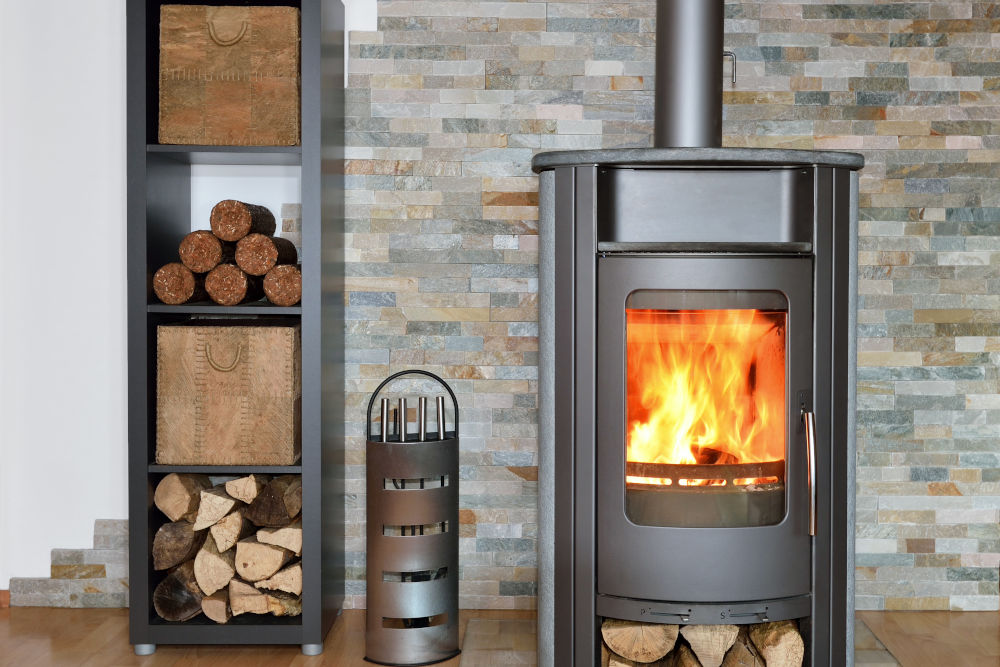 wood burner in home