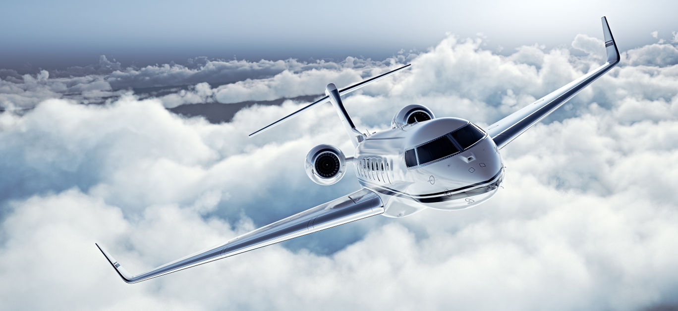 Realistic image of White Luxury generic design private jet flying over the earth