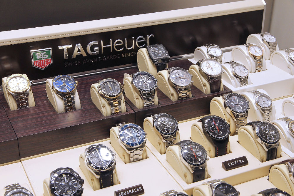 Tag Heuer watches in a shop window in Gran Canaria, Spain