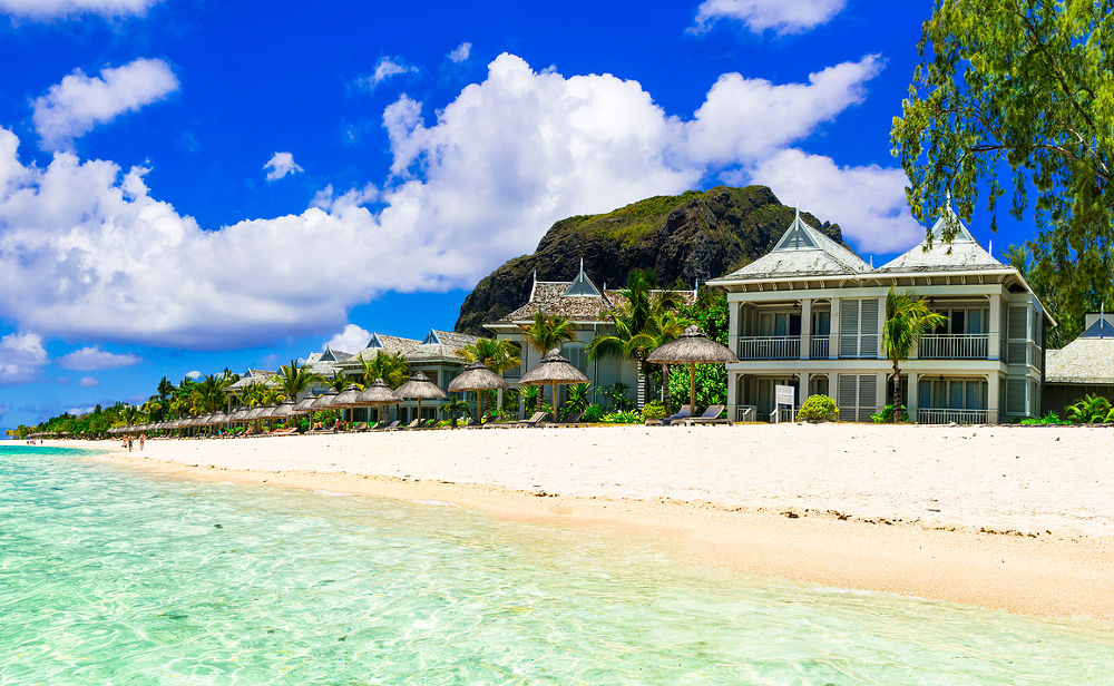 Luxury vacation in tropical resort. Mauritius island. Beachfront villas