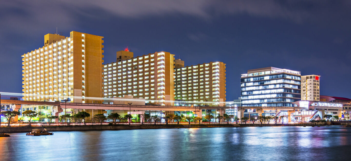 Naha, Okinawa, Japan waterfont skyline.