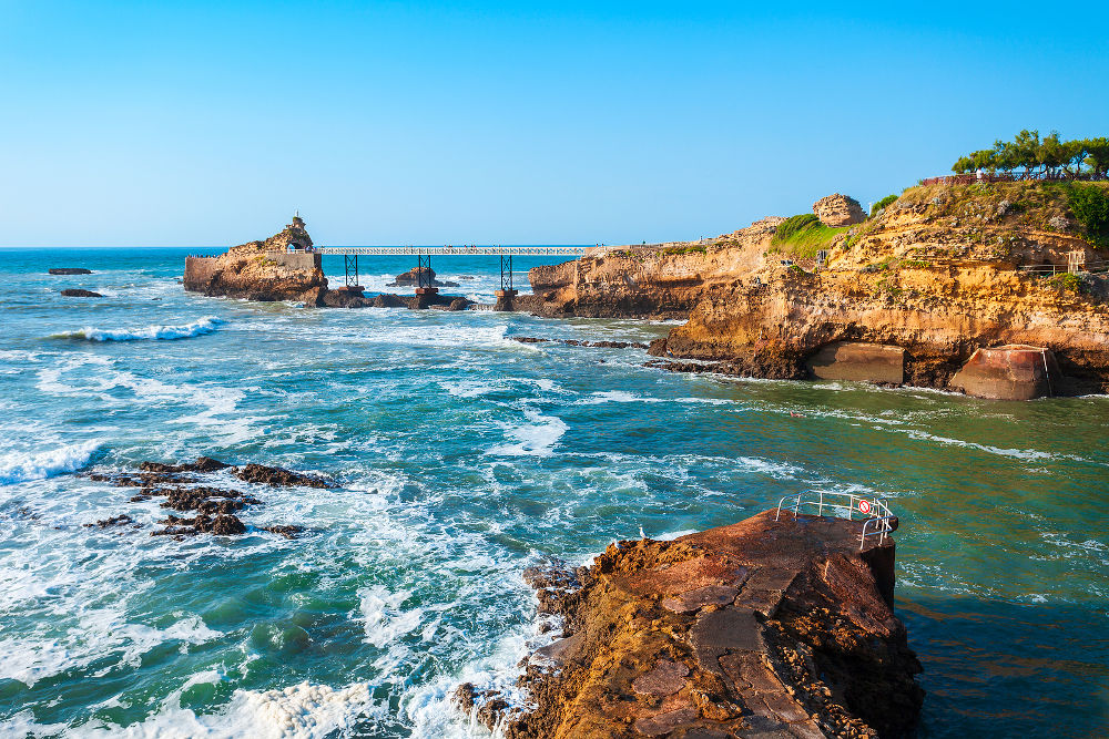 The rock of the Virgin or Le rocher de la Vierge is a tourist natural landmark in Biarritz city in France