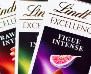 Lindt Swiss chocolate confectionery company. Selective focus