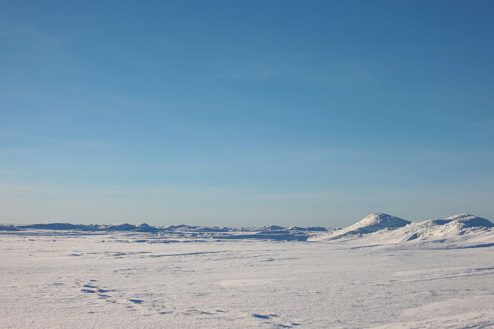 the Arctic landscape. snow plain and the sky.