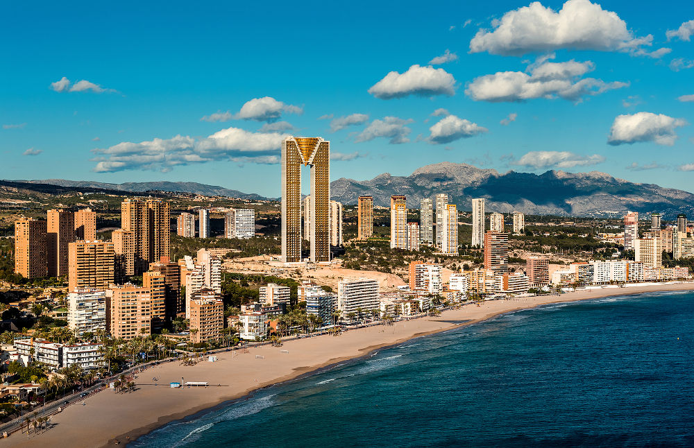 Coastline of a Benidorm city. Benidorm is a modern resort city one of the most popular travel destinations in Spain. Costa Blanca Alicante