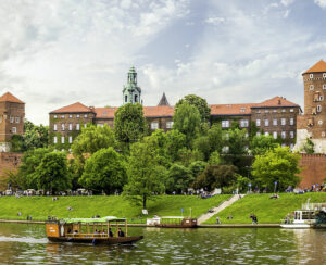 Panorama of antique royal Wawel castle and Vistula river in Cracow ( Krakow ) Poland