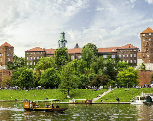 Panorama of antique royal Wawel castle and Vistula river in Cracow ( Krakow ) Poland