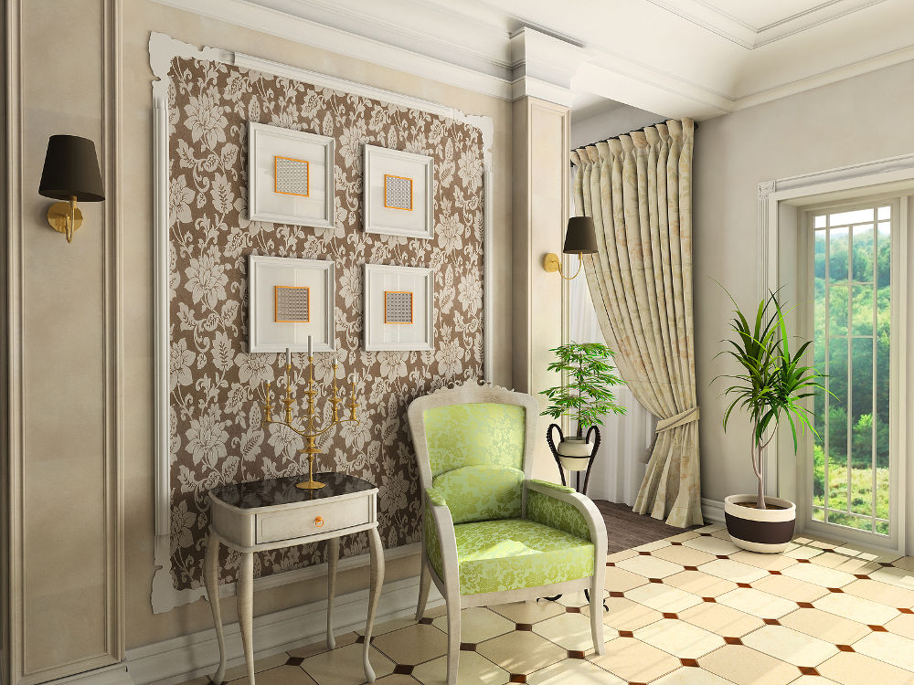 Room with the classic furniture. 3D render.