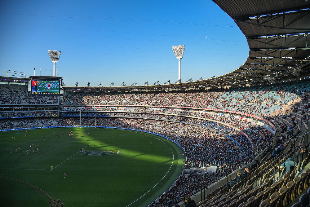 Australian football or footy favourite aussie sports at Melbourne Cricket Ground (MCG) Stadium in Yarra Park of Melbourne Victoria Australia.