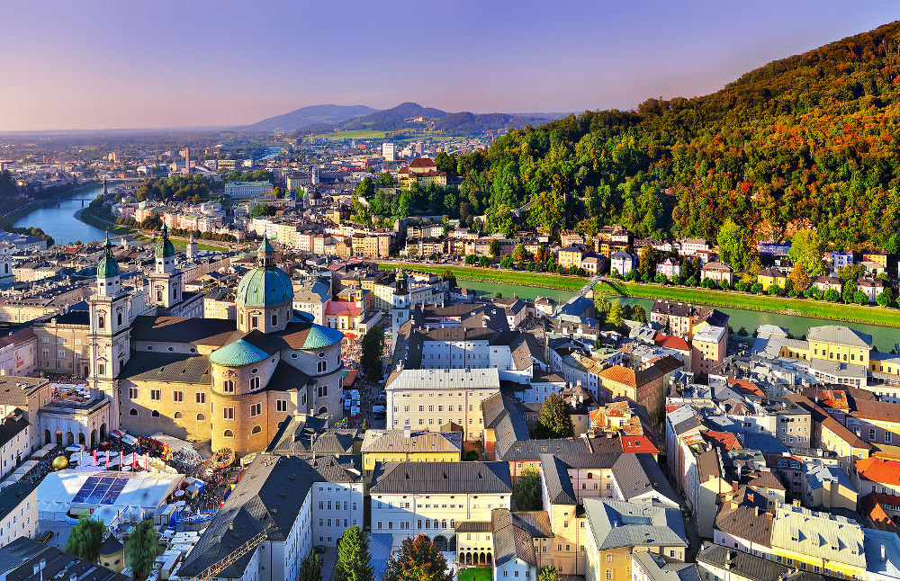 The Aerial view of the historic city of Salzburg Salzburger Land in Austria