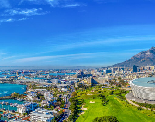 An aerial view of the legislative capital of South Africa, the scenic Cape Town