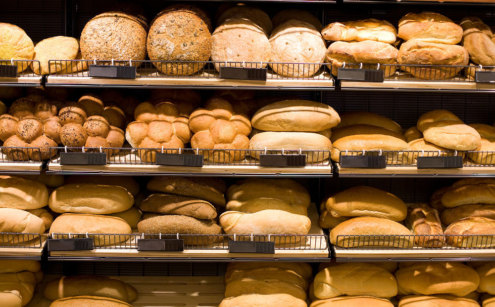 Various bread type on shelf. Bakery shop concept