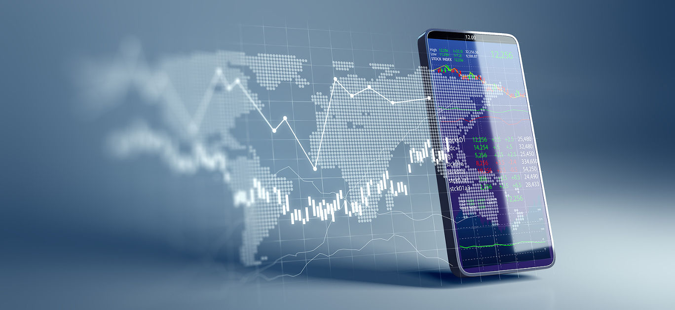 financial graph and technology element on mobile phone 3d rendering represent Blockchain and mobile Financial Investment .