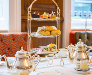 Classical London afternoon tea with english breakfast in a luxury hotel.