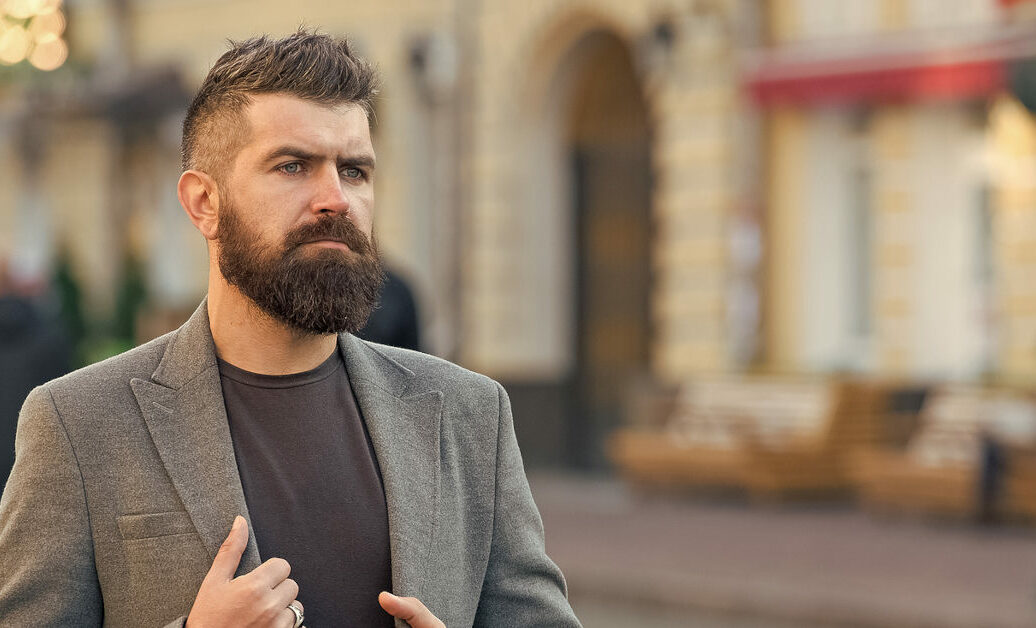 Man bearded hipster stylish fashionable coat