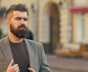 Man bearded hipster stylish fashionable coat