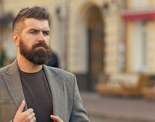 Man bearded hipster stylish fashionable coat