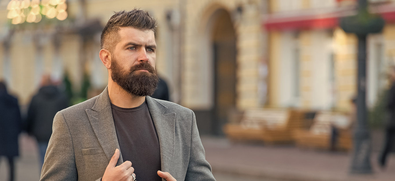 Man bearded hipster stylish fashionable coat