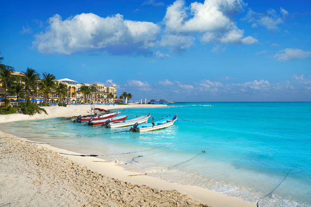 Playa del Carmen beach in Riviera Maya Caribbean at Mayan Mexico