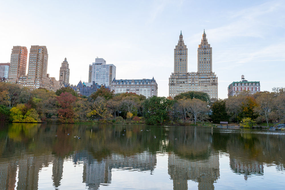 Views of two of the most iconic buildings of the Upper West Side (San Remo and Dakota) from The Lake