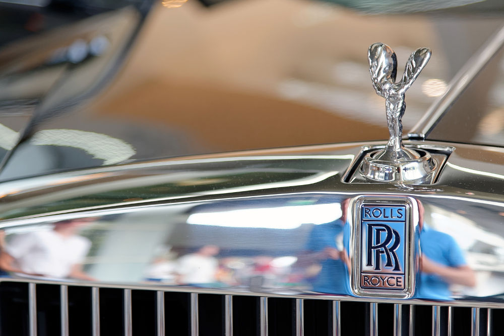 Logo of Rolls Royce photo made at BMW World showroom in Munich Germany.