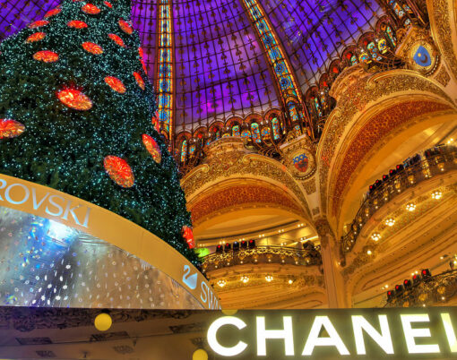 beautiful decorated Christmas Tree in Galeries Lafayette