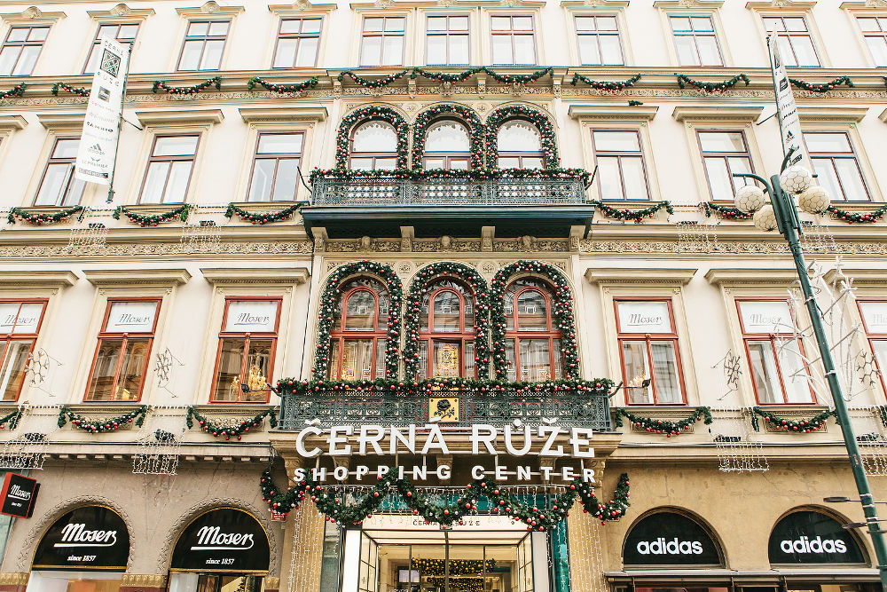 Shopping Center Black Rose in Prague during Christmas sales.