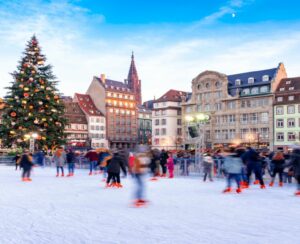 Ice Skating rink near the Cathedral in Strasbourg, France, Chris