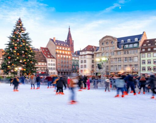 Ice Skating rink near the Cathedral in Strasbourg, France, Chris