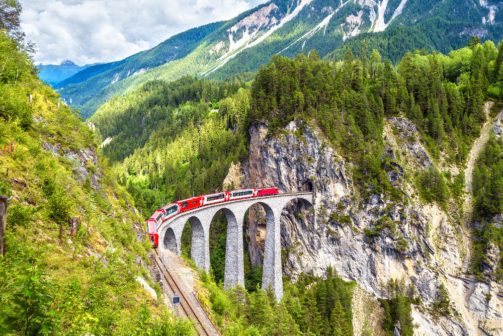 Landwasser Viaduct in summer, Filisur, Switzerland