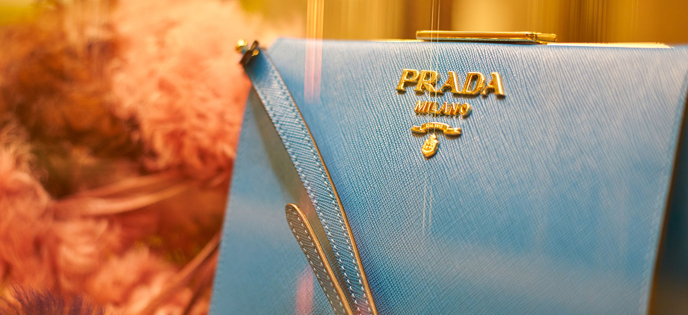 a bag on display at Prada store in Galleria Vittorio Emanuele II.